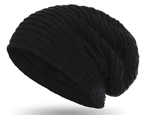 Fleece-lined knit beanie for winter outdoor sports with thick cable pattern for men and women