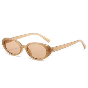 Vintage oval sunglasses for women with UV protection and translucent caramel frames