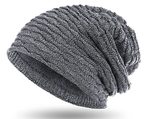 Winter thermal knit beanie in dark gray with thick fleece lining for outdoor skiing