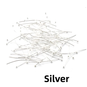 Silver ball pins for jewelry making, bulk DIY metal pins on a plain white background