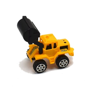 Detail view of a yellow toy steamroller truck with black drum and silver hub wheels