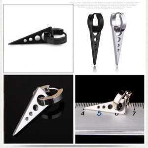 Unisex punk triangle drop earrings in black and silver finishes made of titanium steel