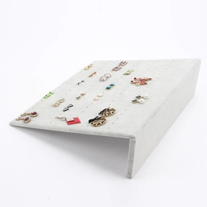 L-shaped velvet earring display stand with multiple holes for jewelry organization