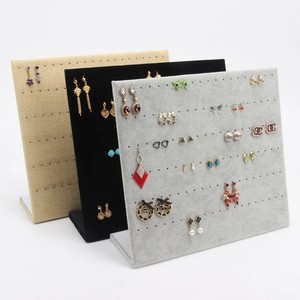 Earring Display Board Jewelry Organizer Stand L-Shaped Multi-Hole Velvet Linen Burlap Stud Holder Professional Display