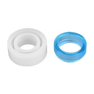 Semi-transparent silicone ring mold with finished blue resin ring for DIY jewelry making