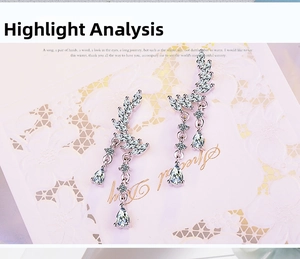 Detailed view of long flower earrings featuring shimmering AAA cubic zirconia leaf accents