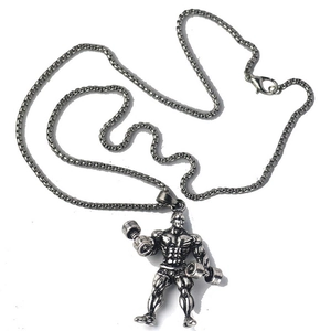 Barbell weightlifting muscle man pendant necklace for men with square link chain