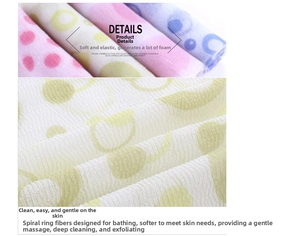 Macro shot of honeycomb textured nylon exfoliating towel in pastel colors with polka dots