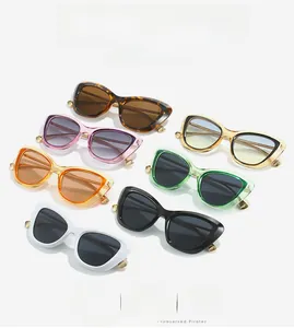 Detailed grid of cat-eye sunglasses in seven assorted colors on a white background