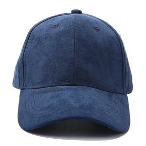 Classic dark blue suede baseball cap with a curved brim and a six-panel structured design