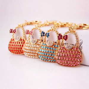 Cute Handbag Shape Keychain Zinc Alloy Rhinestone Inlaid Metal Bag Pendant Charm Fashion Jewelry For Women Girls Gift