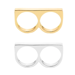 Minimalist gold and silver double finger ring set with a modern flat top design
