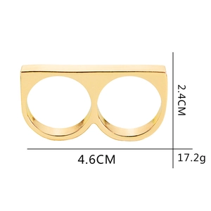 Minimalist gold alloy double finger ring for men featuring geometric style and dimensions