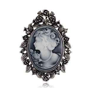 Vintage Lady Portrait Cameo Brooch Alloy Rhinestone Artificial Pearl Floral Pattern Hollow Out Brooch For Women Elegant Jewelry