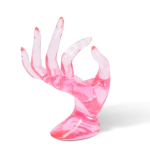 Pink translucent OK gesture hand model stand for rings and jewelry display
