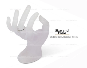 Matte white OK hand-shaped jewelry display stand for rings, dimensions 8cm by 17cm