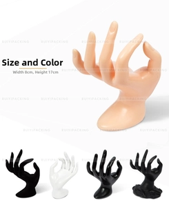 Detail showing various colors and 17cm height dimensions of OK hand jewelry display stand