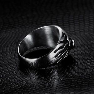 Vintage stainless steel motorcycle flame ring for men with intricate embossed textures