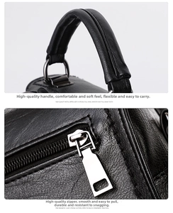 Detail der gepolsterten Griffe und des glatten Metallreißverschlusses der Ledertasche
