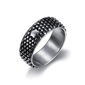 Retro punk style stainless steel wide band ring with embossed texture for men
