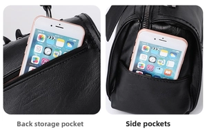 Detail der schwarzen Ledertasche mit funktionaler Reißverschlusstasche und seitlichem Fach