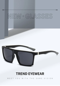 Detail view of square black sunglasses with silver hinge accents and anti-slip temples