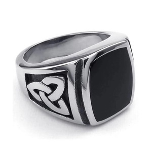 Men Vintage Stainless Steel Ring Celtic Knot Nordic Viking Black Enamel Signet Punk Jewelry Accessories