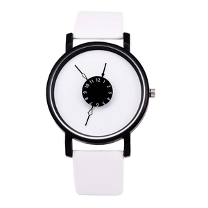 Minimalist quartz watch with matte black case and white silicone strap for unisex wear