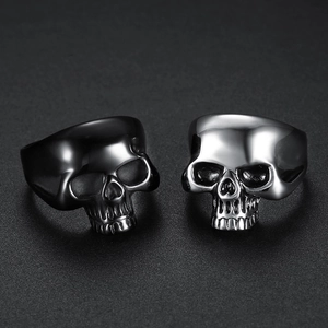 Punk Skull Ring Stainless Steel Gothic Vintage Biker Jewelry Matte Black Polished Silver Band For Men Cool Personality
