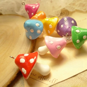 Colorful resin mushroom pendants for DIY jewelry making with metal hooks