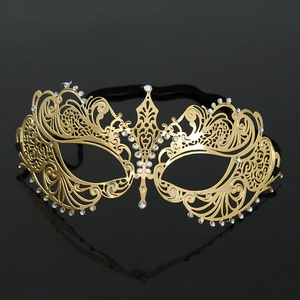 Elegant gold hollow metal masquerade mask with sparkling rhinestones for women parties