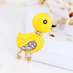 Cute yellow enamel little duck brooch with sparkling rhinestones and gold-plated details