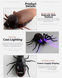 Detail of realistic insect toys with fine skin textures, LED lights, and battery compartment