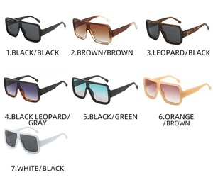 Detailed grid of oversized square sunglasses showing multiple stylish color options