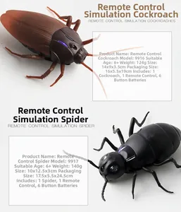 Detail view of remote control cockroach and ant toys with batteries and remote included