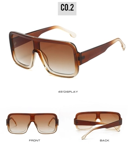 Three views of oversized square sunglasses featuring gradient brown lenses and tortoiseshell frame