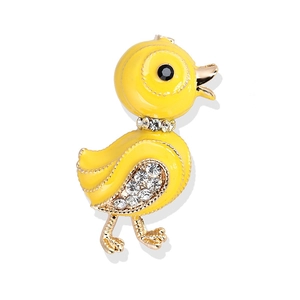 Yellow Duck Brooch Alloy Enamel Rhinestone Animal Lapel Pin Gold Tone Cute Jewelry Accessory For Women