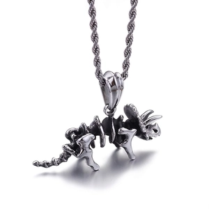 Dinosaur Skeleton Pendant Vintage 316L Stainless Steel Triceratops Fossil Punk Style Jewelry For Men
