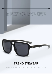 Close-up of black square sunglasses with double bridge design and anti-slip temple detail