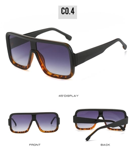 Three-angle view of oversized square sunglasses with black-tortoise frame and gradient lenses