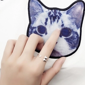 Cute silver cat open ring for women with adjustable minimalist feline animal design