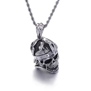 Stainless Steel Skull Pendant Necklace With Pirate Helmet Punk Gothic Style For Men Retro Jewelry