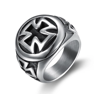 Retro Cross Ring Stainless Steel Embossed Gothic Punk Religious Band Jewelry For Men