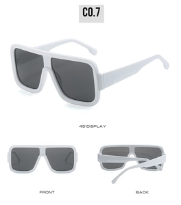 Multiple views showing white square frame sunglasses with dark grey polarized lenses