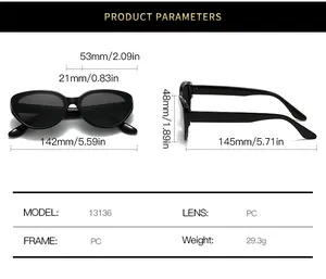 Detailed size guide for cat-eye sunglasses including frame width and lens height parameters