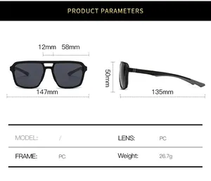 Detailed size specifications for square frame polarized sunglasses with PC lens dimensions