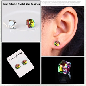 Detailed views of 6mm multi-faceted crystal magnetic earrings for non-pierced ears