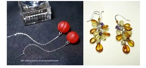 DIY handmade earring set featuring red ball threaders and colorful beaded tassel pendants