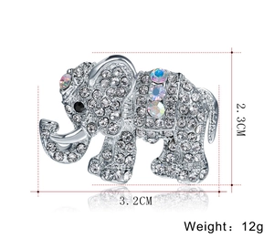 Detail showing dimensions of elephant brooch with white and AB rhinestones, 3.2cm width