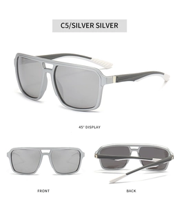 Modern square frame sunglasses in silver matte finish with silver mirrored lenses for men